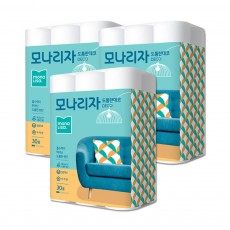 모나리자 녹스 물에 잘 녹는 휴지 도톰한 데코 3겹 30롤 3팩 두루마리화장지 90롤
