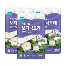 모나리자 보타닉포레 3겹 27M 30롤 3개 총90롤 천연펄프 화장지 휴지 두루마리화장지